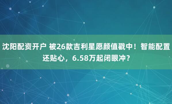 沈阳配资开户 被26款吉利星愿颜值戳中！智能配置还贴心，6.58万起闭眼冲？